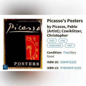 Fascinating book!! Picasso’s Posters
NY Random House,1971, 1st Edition,Hardcover
